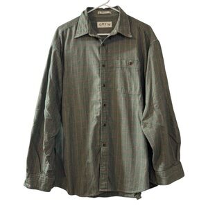 Orvis 100% Cotton plaid long sleeve button down mens shirt Large casual outdoor